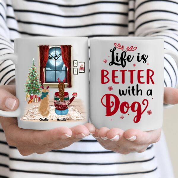 Christmas Girl and Dog Personalized Mug - Girl, Dogs and Names can be customized