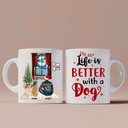 Christmas Man and Dog Personalized Mug - Man, Dogs and Names can be customized