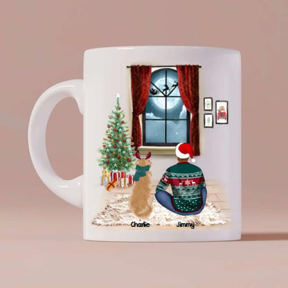 Christmas Man and Dog Personalized Mug - Man, Dogs and Names can be customized