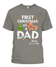 Load image into Gallery viewer, First Christmas As A Dad Personalized Graphic Apparel - Name and Date can be customized
