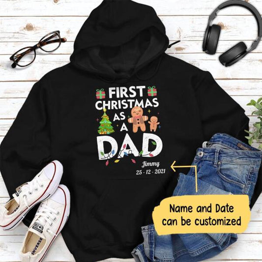 First Christmas As A Dad Personalized Graphic Apparel - Name and Date can be customized