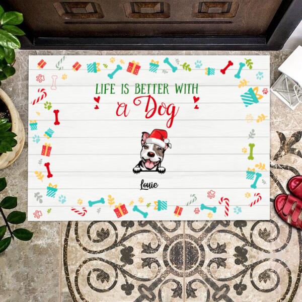 Christmas Life Is Better With Dog Personalized Doormat - Dogs and Names can be customized
