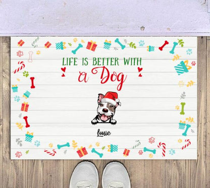 Christmas Life Is Better With Dog Personalized Doormat - Dogs and Names can be customized