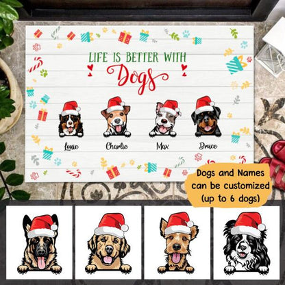 Christmas Life Is Better With Dog Personalized Doormat - Dogs and Names can be customized