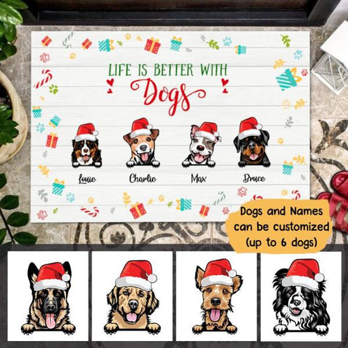 Christmas Life Is Better With Dog Personalized Doormat - Dogs and Names can be customized