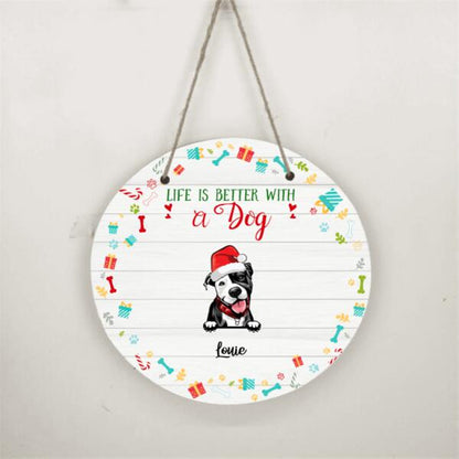 Christmas Life Is Better With Dog Personalized Doorplate - Dogs and Names can be customized
