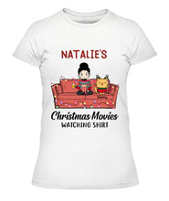 Load image into Gallery viewer, Christmas Movie Watching Girl And Cat Personalized Graphic Apparel - Girl, Cats and Names can be customized
