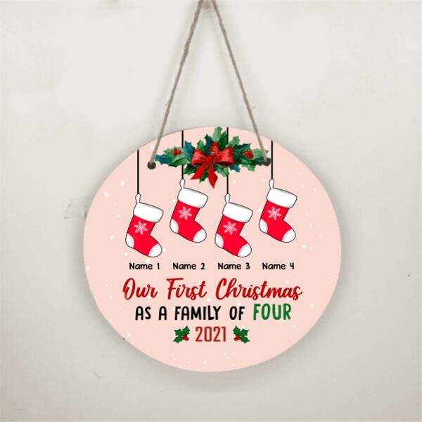 Our Family First Christmas Personalized Doorplate - Socks, Number Of People and Names can be customized