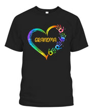 Load image into Gallery viewer, Grandma Mom Heart Hand Print Personalized Graphic Apparel - Title, Number of Kids and Name can be customized
