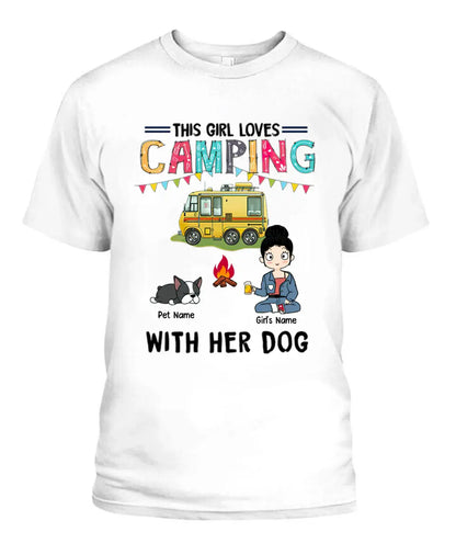 This Girl Loves Camping With Her Fur Babies Personalized Graphic Apparel - Car, Skin, Hair, Drink, Pets And Name can be customized