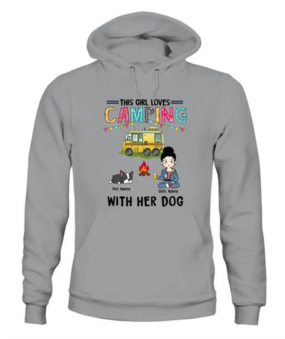 This Girl Loves Camping With Her Fur Babies Personalized Graphic Apparel - Car, Skin, Hair, Drink, Pets And Name can be customized