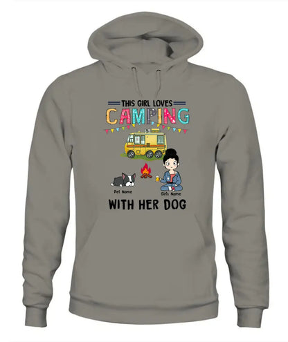 This Girl Loves Camping With Her Fur Babies Personalized Graphic Apparel - Car, Skin, Hair, Drink, Pets And Name can be customized