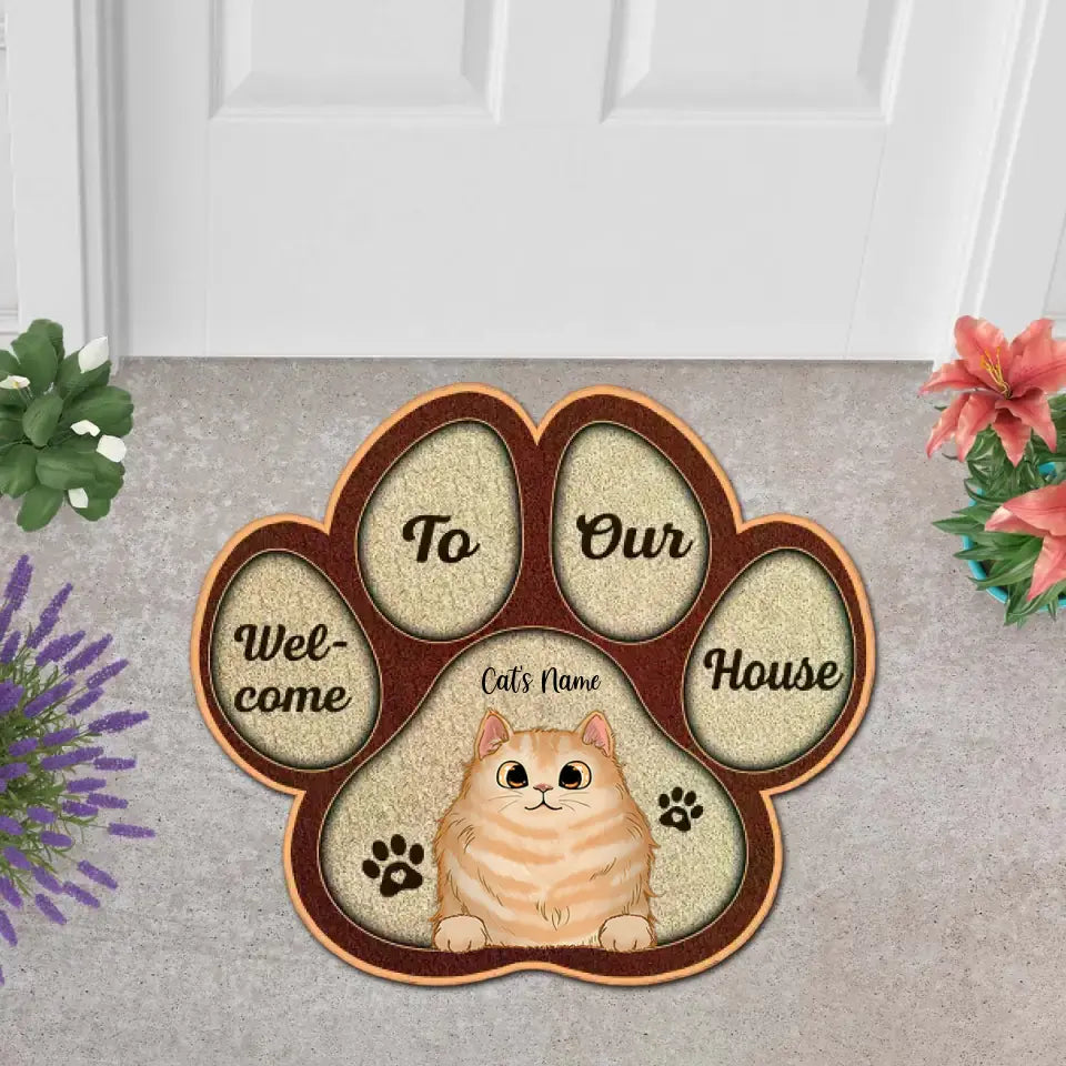 Welcome To Our House Cat Paw Custom Shaped Doormat