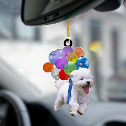 Maltese Fly With Bubbles Dog Car Hanging Ornament