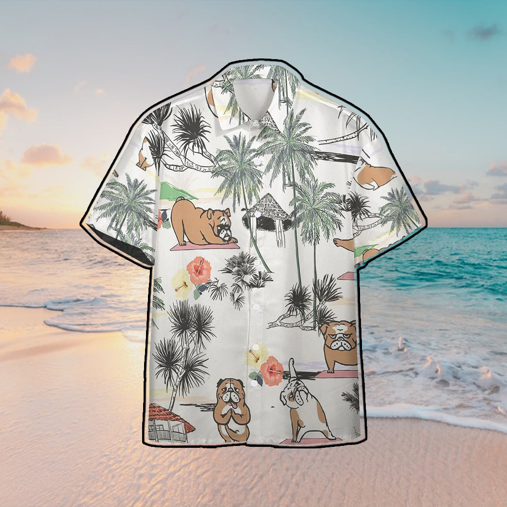 Bulldog Yoga Hawaii Button Shirt