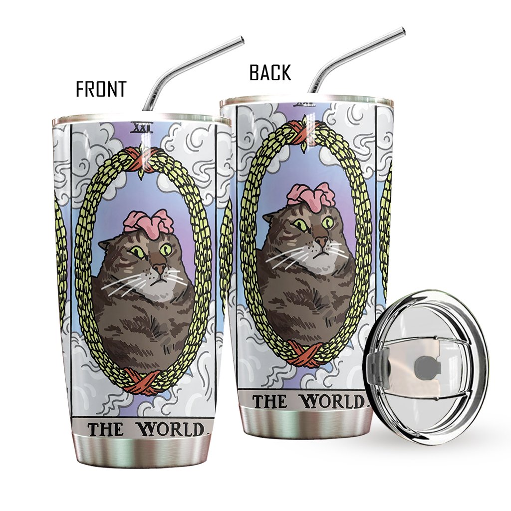 The World Tarot Flower Cat Custom Tumbler