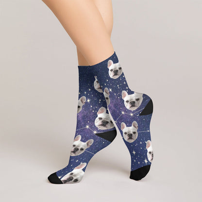Personalized Pet Photo And Name Galaxy Socks