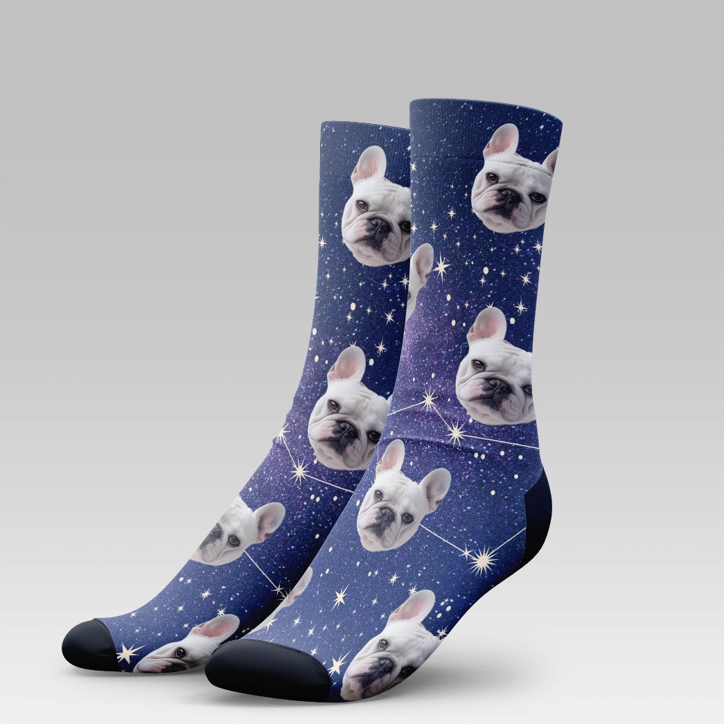 Personalized Pet Photo And Name Galaxy Socks