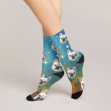 Load image into Gallery viewer, Personalized Pet Photo And Name Galaxy Socks
