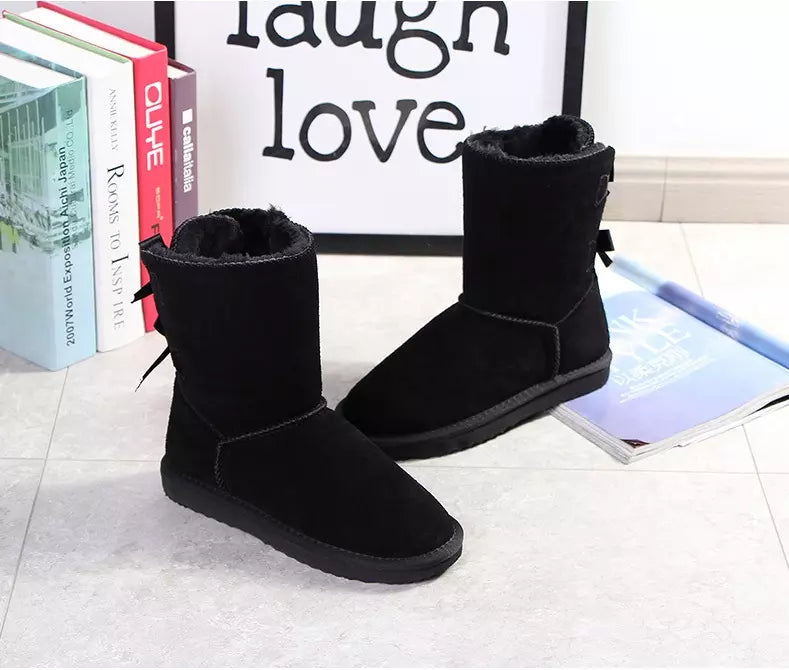 Leather Snow Boots Women Winter Warm