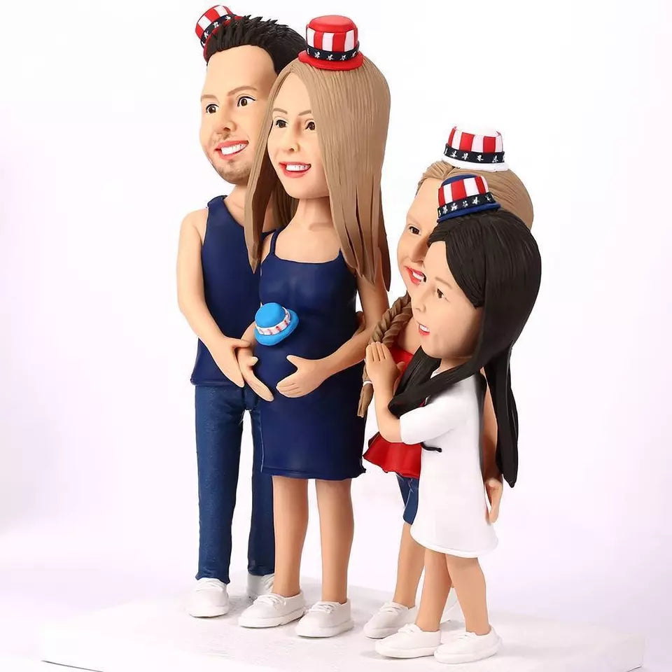 Fully Customizable 4 Persons Figurines Bespoke Portrait Sculpture