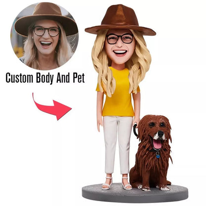 Fully Customizable Woman And Pet Figurine Custom Bobblehead Figures With Engraved Text