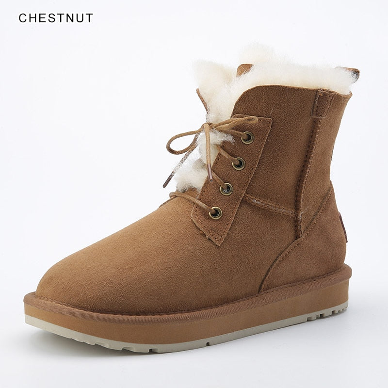 Fashion Sheepskin Suede Leather Women Casual Short Winter Snow Boots Waterproof