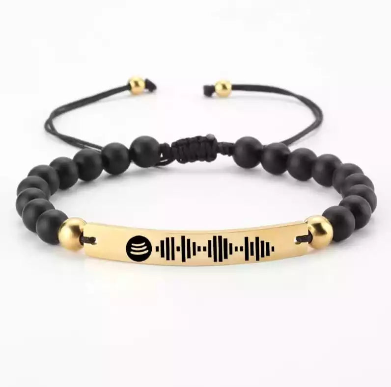 Custom Engraved Gold Bar Bracelet Adjustable Beads Bracelets Jewelry Spotify Code Bracelet
