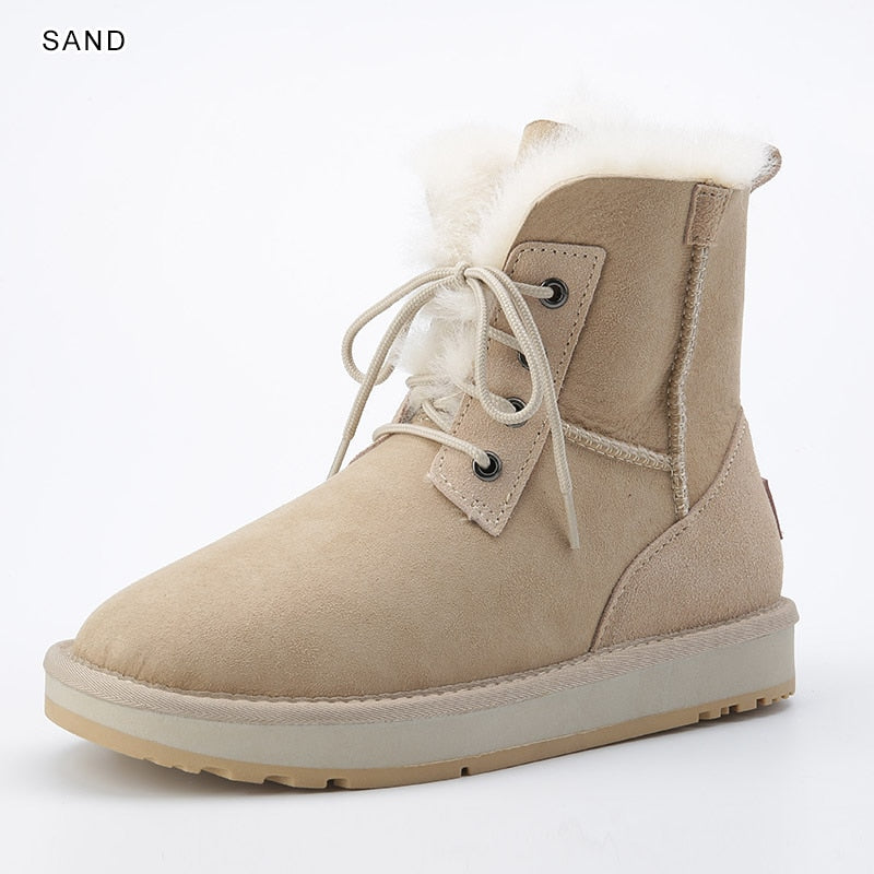 Fashion Sheepskin Suede Leather Women Casual Short Winter Snow Boots Waterproof