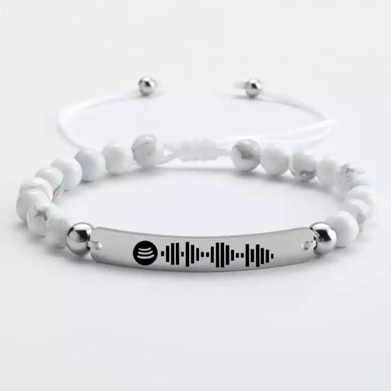 Custom Engraved Gold Bar Bracelet Adjustable Beads Bracelets Jewelry Spotify Code Bracelet