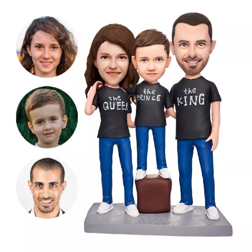 A Family Of Three Customised Bobblehead Handmade Clay Figurines Bobble Head Toy Figures