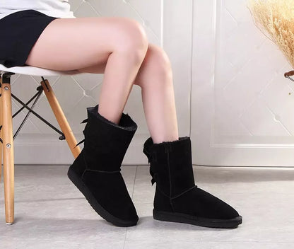 Leather Snow Boots Women Winter Warm