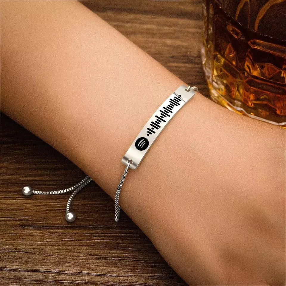 Custom Spotify Code Bracelet Spotify Song Engraved Rose Gold Bar Bracelet
