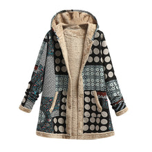 Load image into Gallery viewer, Winter Vintage Women Coat Warm Printing Thick Fleece Hooded Long Jacket with Pocket Ladies
