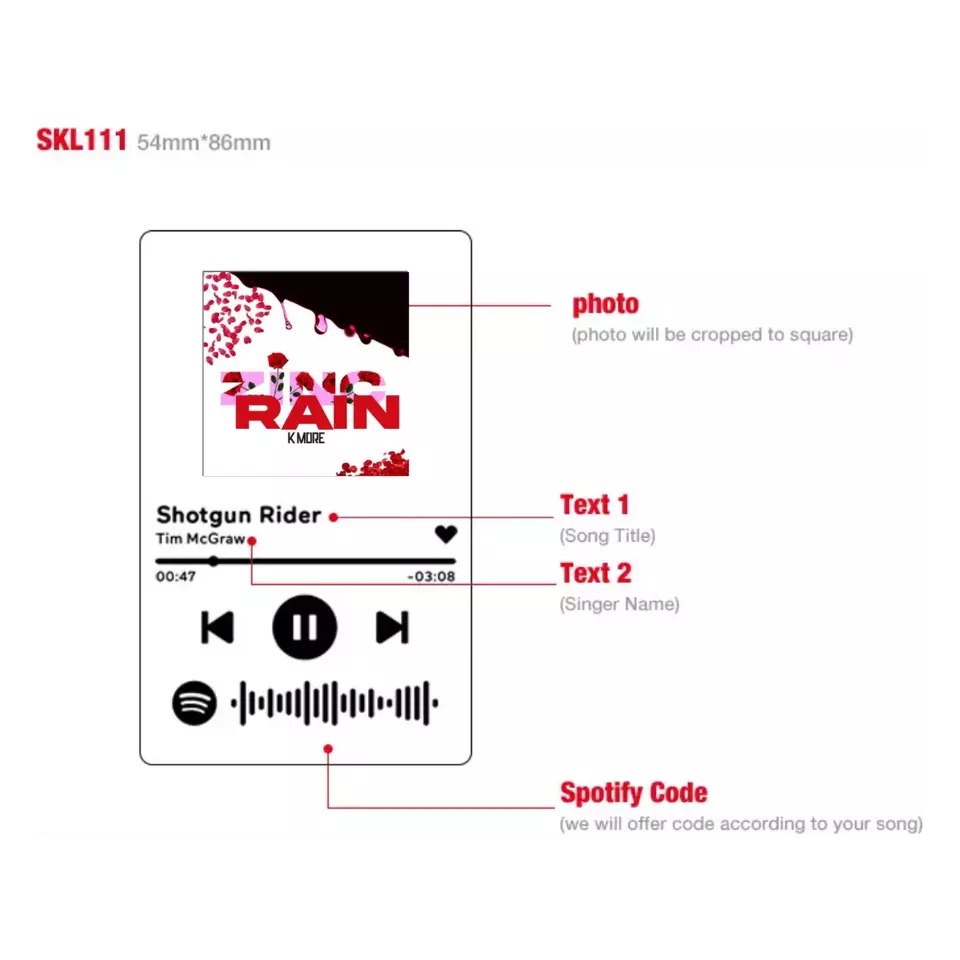 Customizable Photo Printed Acrylic Song Plaque Music Spotify Keychain