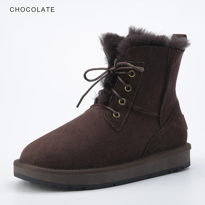 Fashion Sheepskin Suede Leather Women Casual Short Winter Snow Boots Waterproof