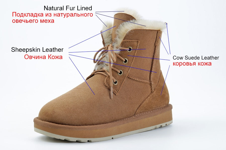 Fashion Sheepskin Suede Leather Women Casual Short Winter Snow Boots Waterproof