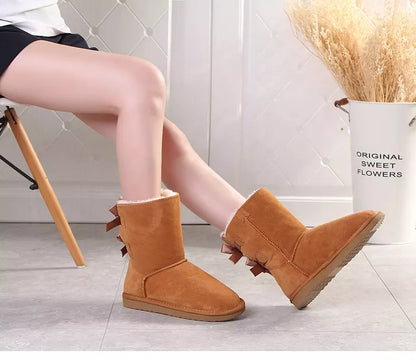 Leather Snow Boots Women Winter Warm