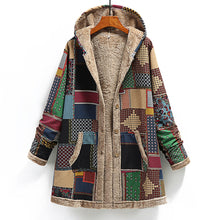 Load image into Gallery viewer, Winter Vintage Women Coat Warm Printing Thick Fleece Hooded Long Jacket with Pocket Ladies
