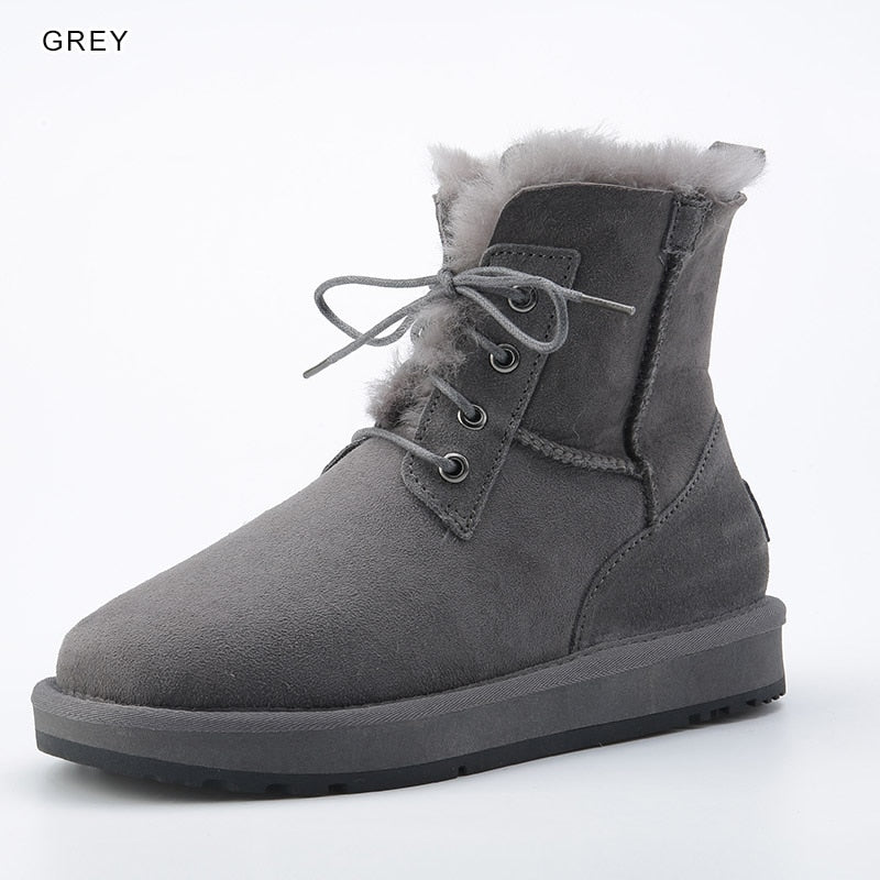 Fashion Sheepskin Suede Leather Women Casual Short Winter Snow Boots Waterproof