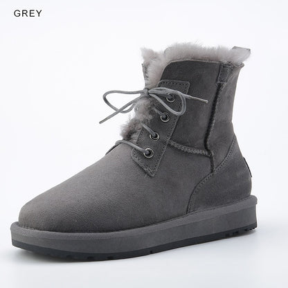 Fashion Sheepskin Suede Leather Women Casual Short Winter Snow Boots Waterproof