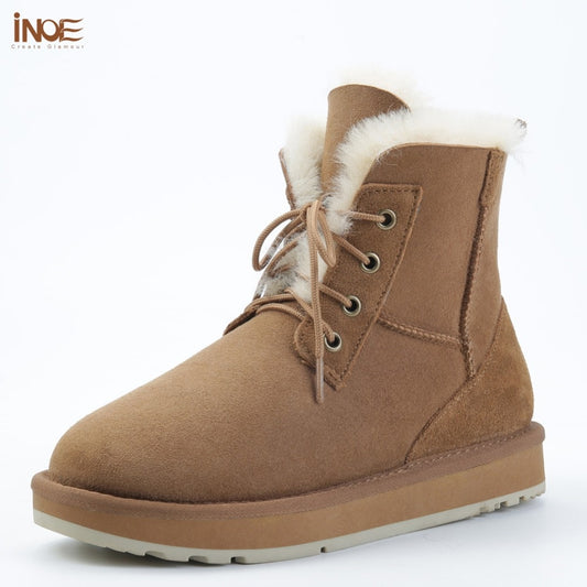 Fashion Sheepskin Suede Leather Women Casual Short Winter Snow Boots Waterproof
