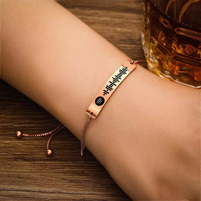 Custom Spotify Code Bracelet Spotify Song Engraved Rose Gold Bar Bracelet