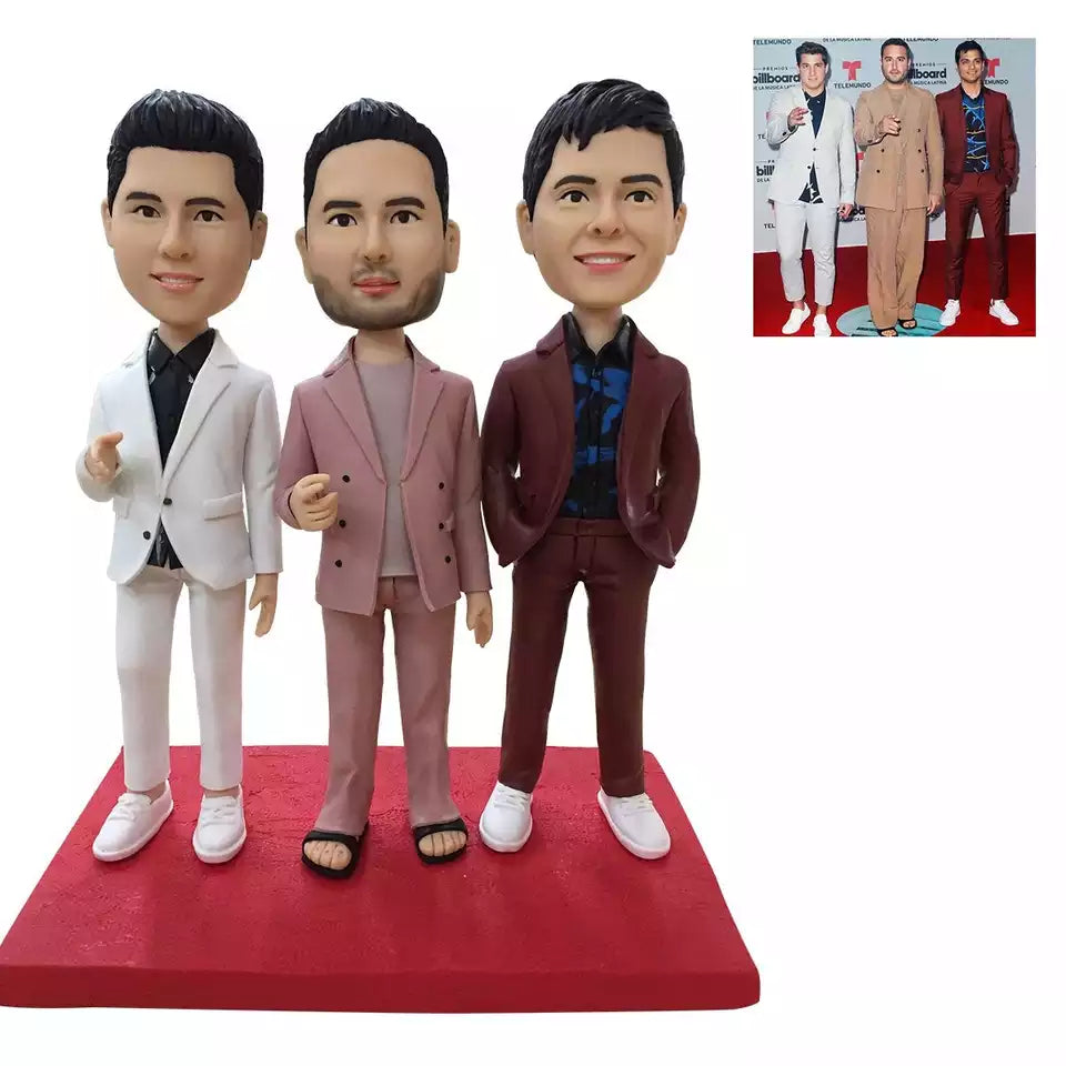 Fully Customizable 3 Persons Custom Bobblehead With Engraved Text