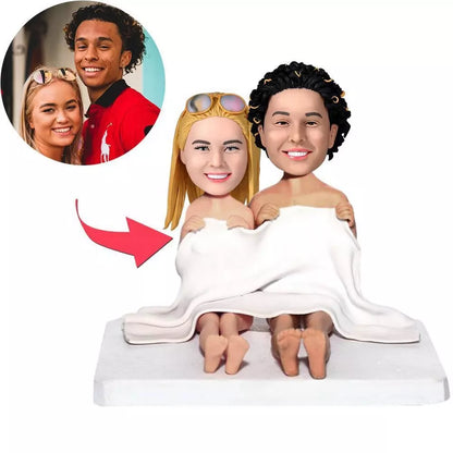 Personalized Valentine Clay Doll Blanket Couples Custom Polymer Clay Figurines Bobble Head Dolls With Engraved Text