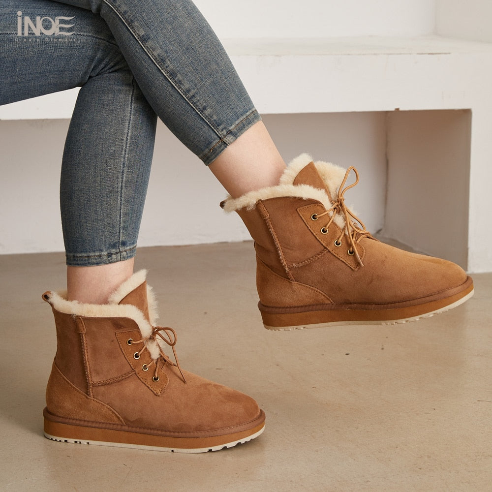 Fashion Sheepskin Suede Leather Women Casual Short Winter Snow Boots Waterproof