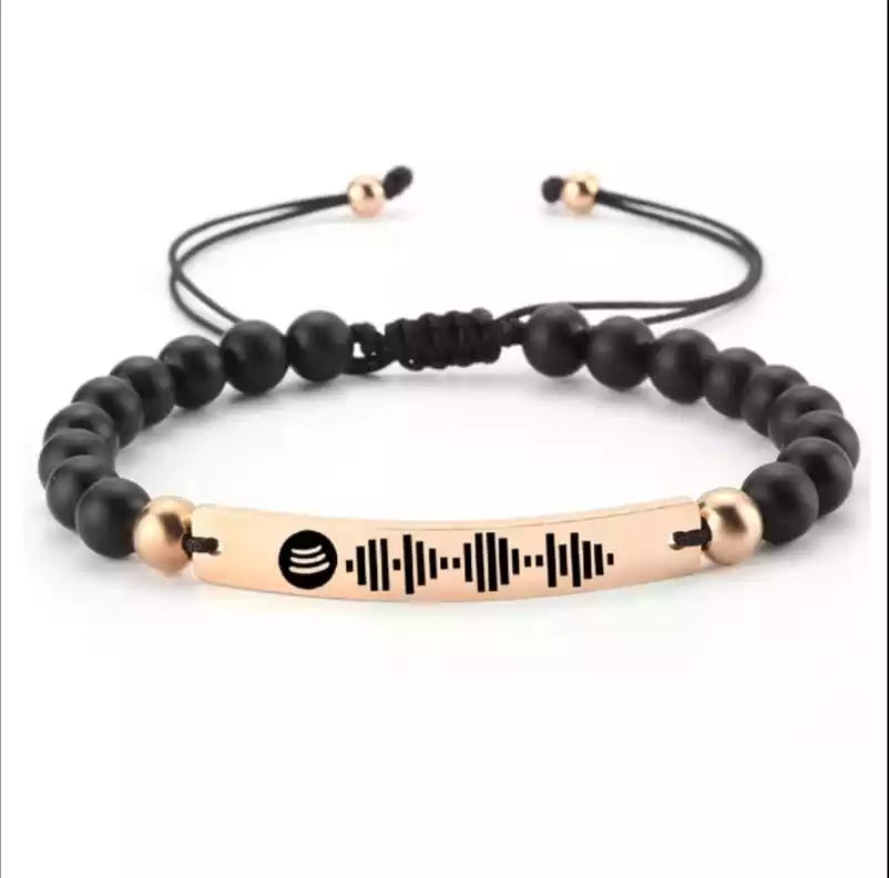 Custom Engraved Gold Bar Bracelet Adjustable Beads Bracelets Jewelry Spotify Code Bracelet