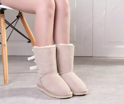 Leather Snow Boots Women Winter Warm