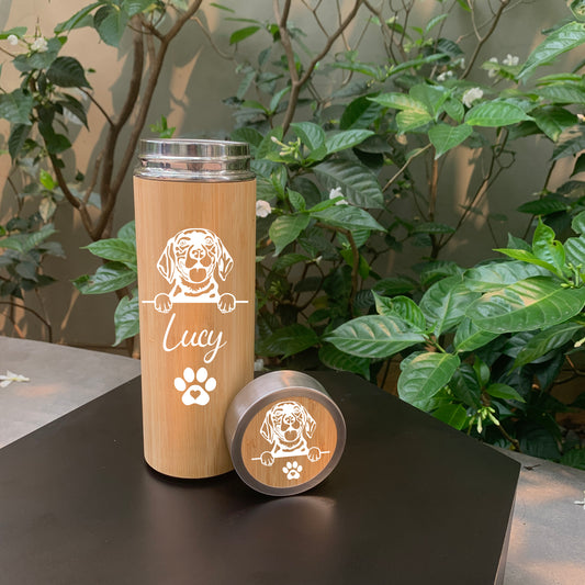 Personalized Eco Friendly Dog Face Bamboo Stainless Steel Tumbler
