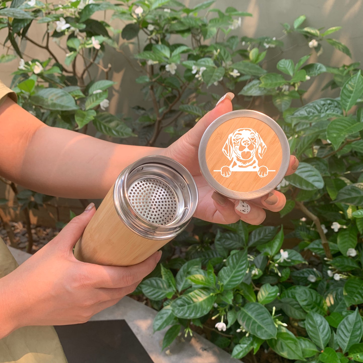 Personalized Eco Friendly Dog Face Bamboo Stainless Steel Tumbler